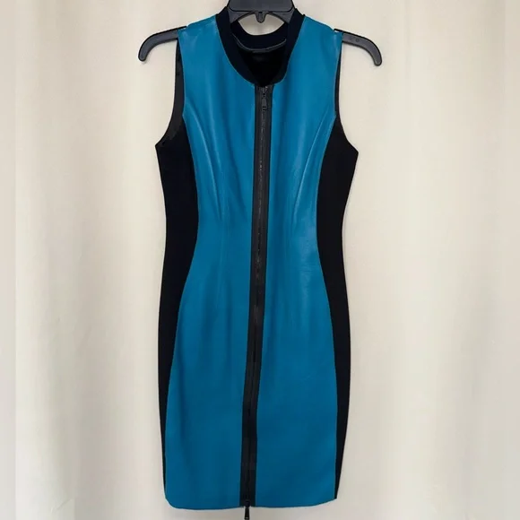elie tahari leather dress Elie Tahari The Adair Pleated Faux Leather Midi Dress - Noir